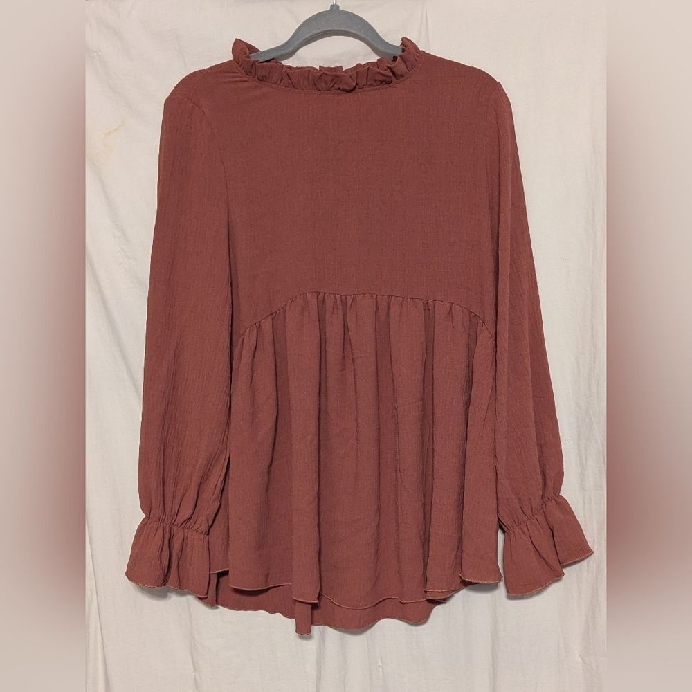 Spice Rose Women's Ruffled Blouse - Rust